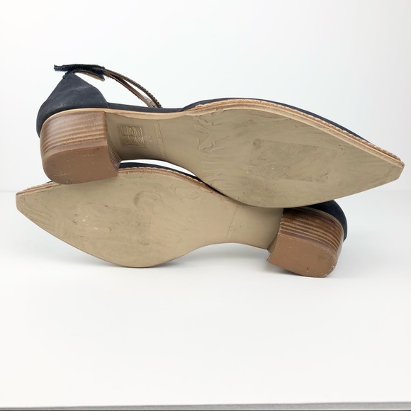 Sundance Navy Leather Ankle Strap Heels - Picture 10 of 14